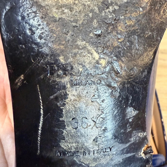 Prada Patent Leather Triangle Logo Loafers, Navy Blue, Size 36.5/US 6.5 - Picture 10 of 14